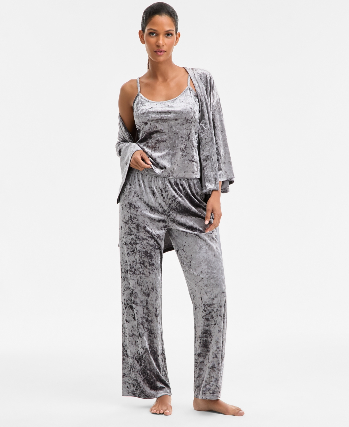 Inc International Concepts Women's 3-pc. Crushed Velvet Pajama Set, Macy's Exclusive