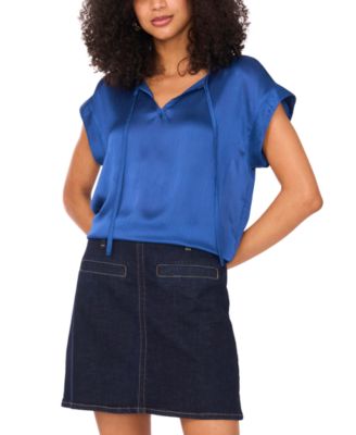 Vince Camuto - Women's Solid-Color Tie-Neck Short-Sleeve Blouse