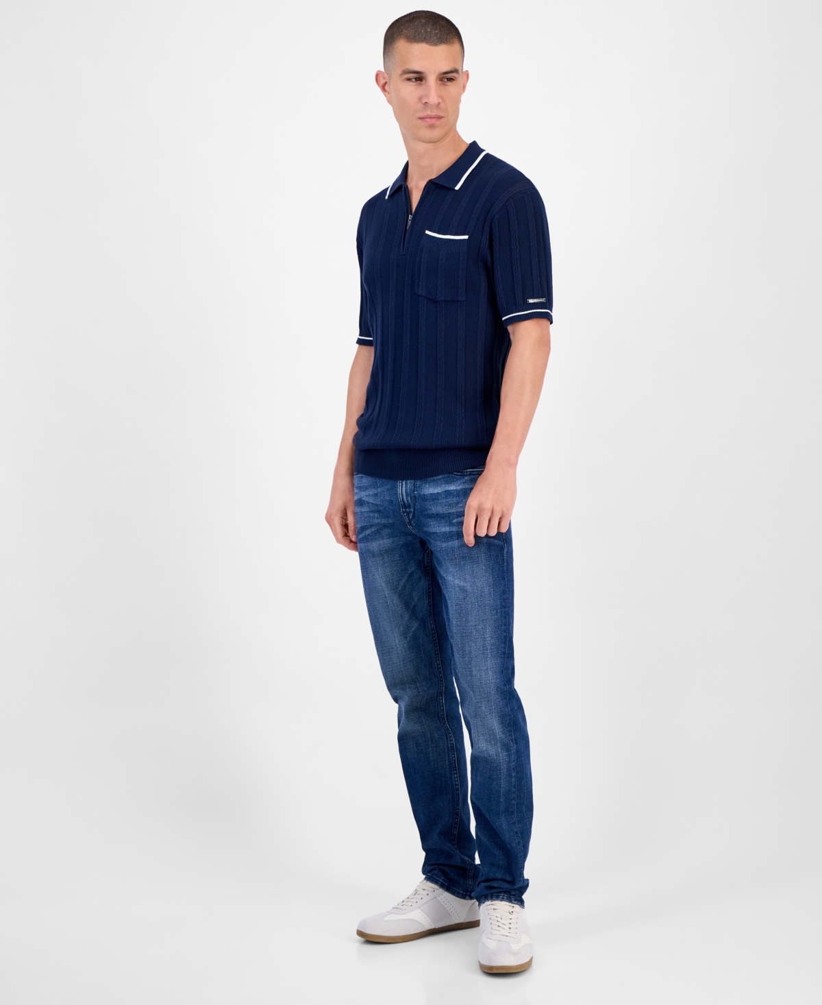 Karl Lagerfeld Men's Half-zip Knit Polo Shirt In Blue