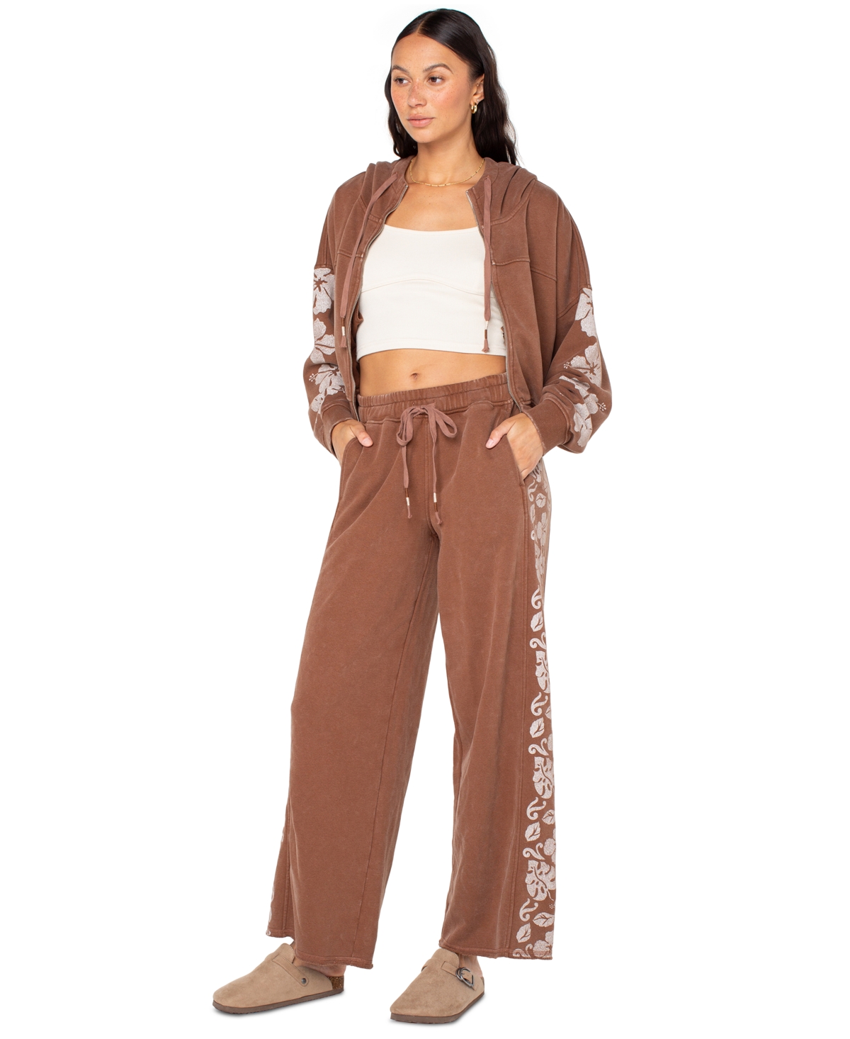 Roxy Juniors' Fringing Reefs Graphic Zip-front Hoodie In Brown