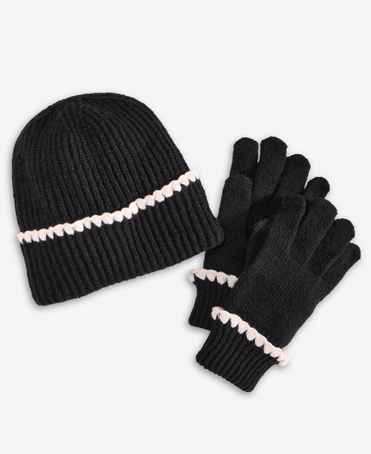 On 34th Ribbed Beanie & Gloves Boxed Set, Macy's Exclusive In Black