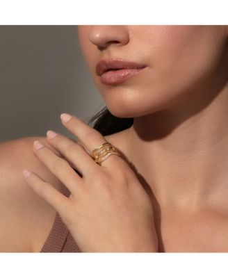 14k Gold-Plated, Cubic Zirconia Vintage 5 Layered Ring Set, Set of 5