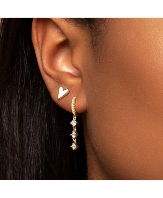 14K Gold-Plated, Enamel White Heart Stud Earrings