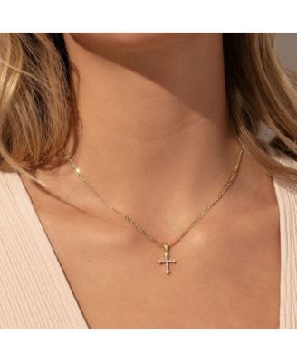 14k Gold-Plated Cross and Chain Necklace, 16" + 2" extender