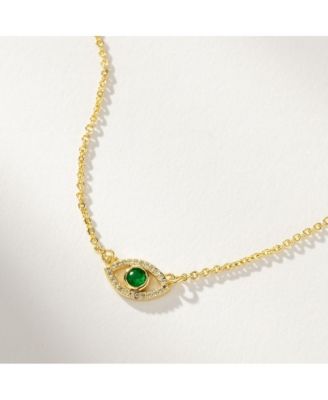 14k Gold-Plated Evil Eye Pav&eacute; Necklace, 16" + 2" extender