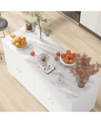 Kitchen island with 6 drawers, 4 doors, island storage table with shelves, coffee station and microwave rack for home, dining room, white, wooden