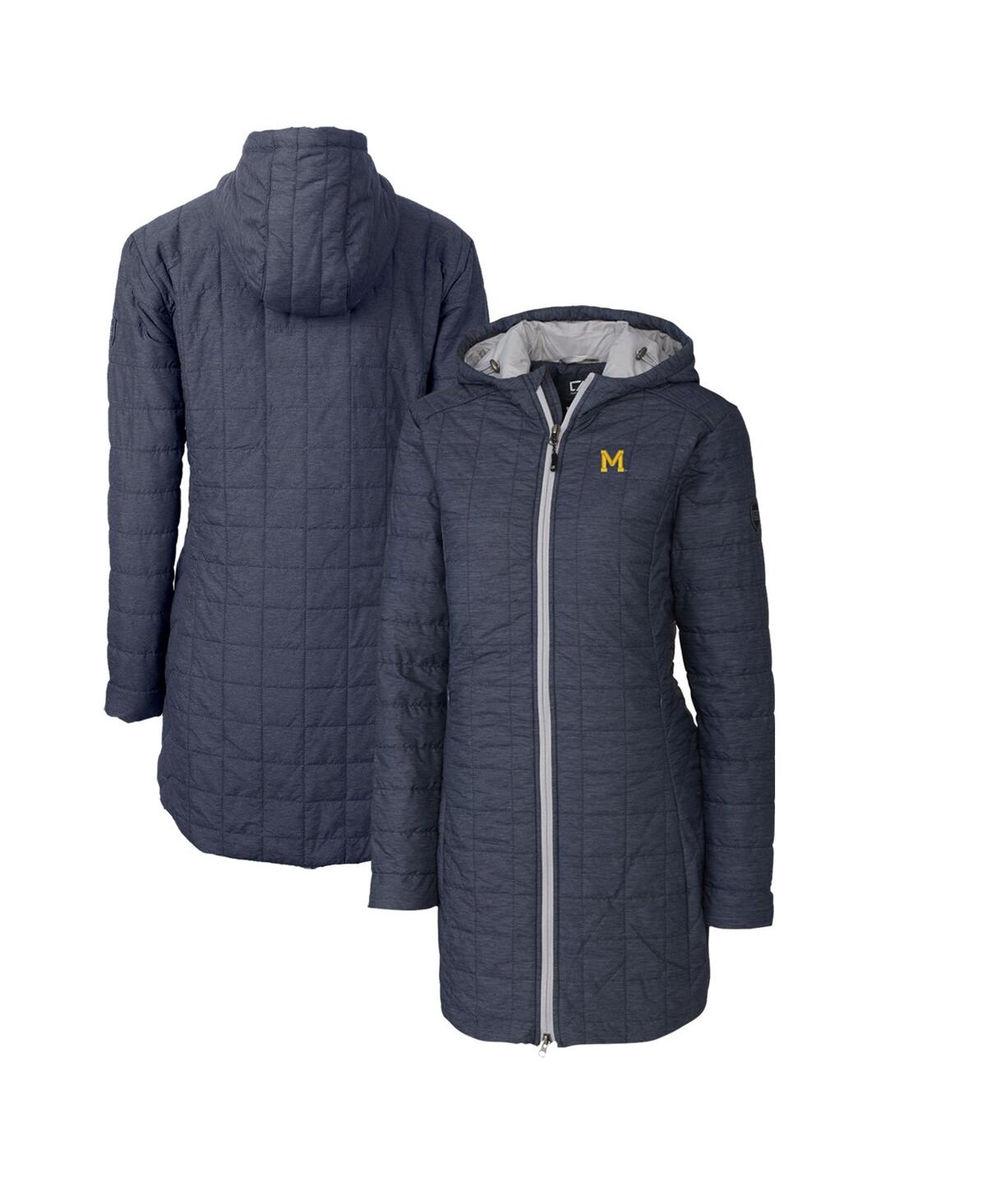 Cutter & Buck Women's Heather Navy Michigan Wolverines Vault Rainier Primaloft Hooded Long Coat In Blue