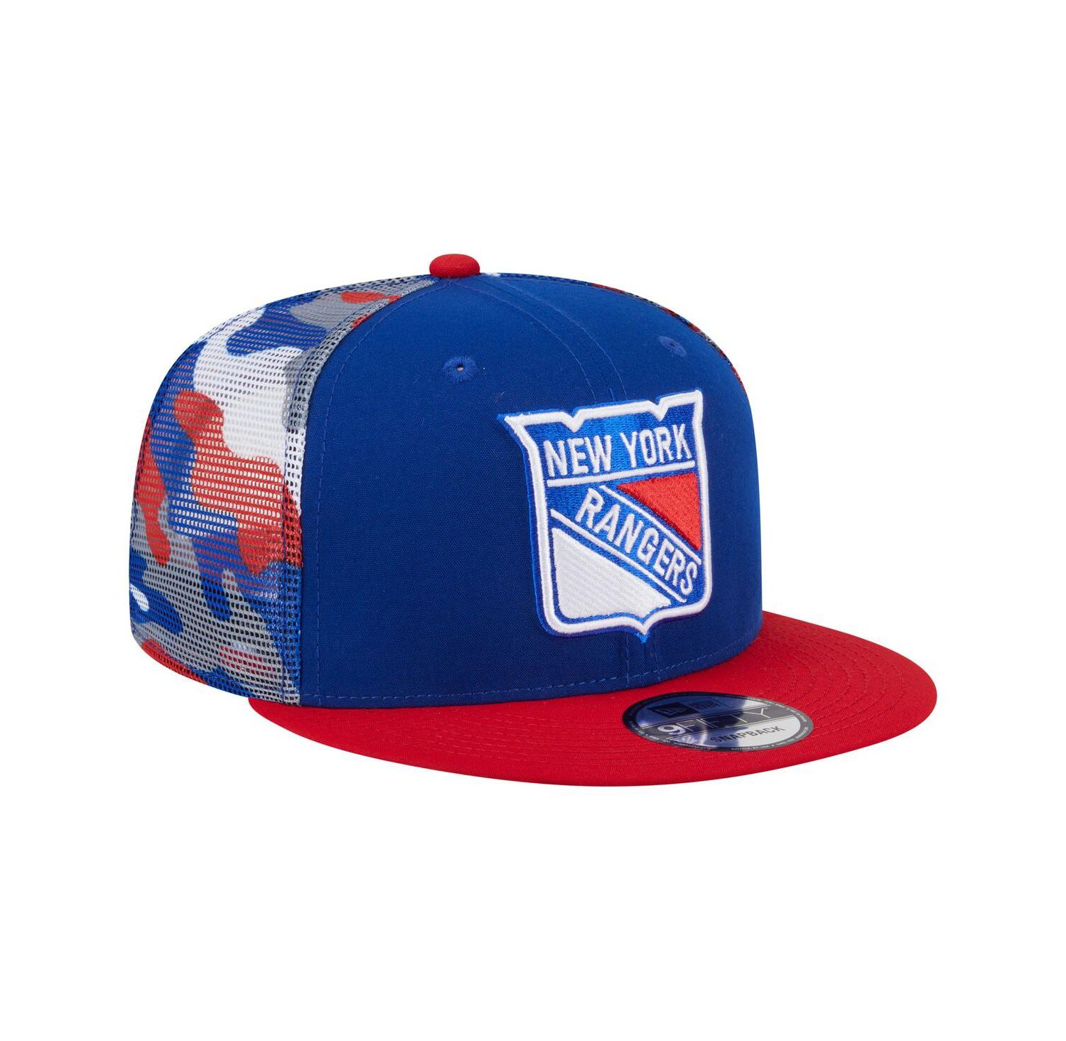 Men's Blue/Red New York Rangers Camo Meshback 9FIFTY Snapback Hat