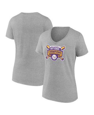 Fanatics - Women's Heather Gray LSU Tigers 2025 NCAA Baseball Men's College World Series Champions Logo V-Neck T-Shirt