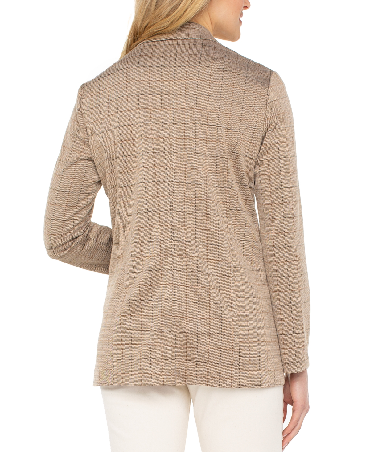 Liverpool Los Angeles Petite Plaid Ponte Boyfriend Blazer In Neutral