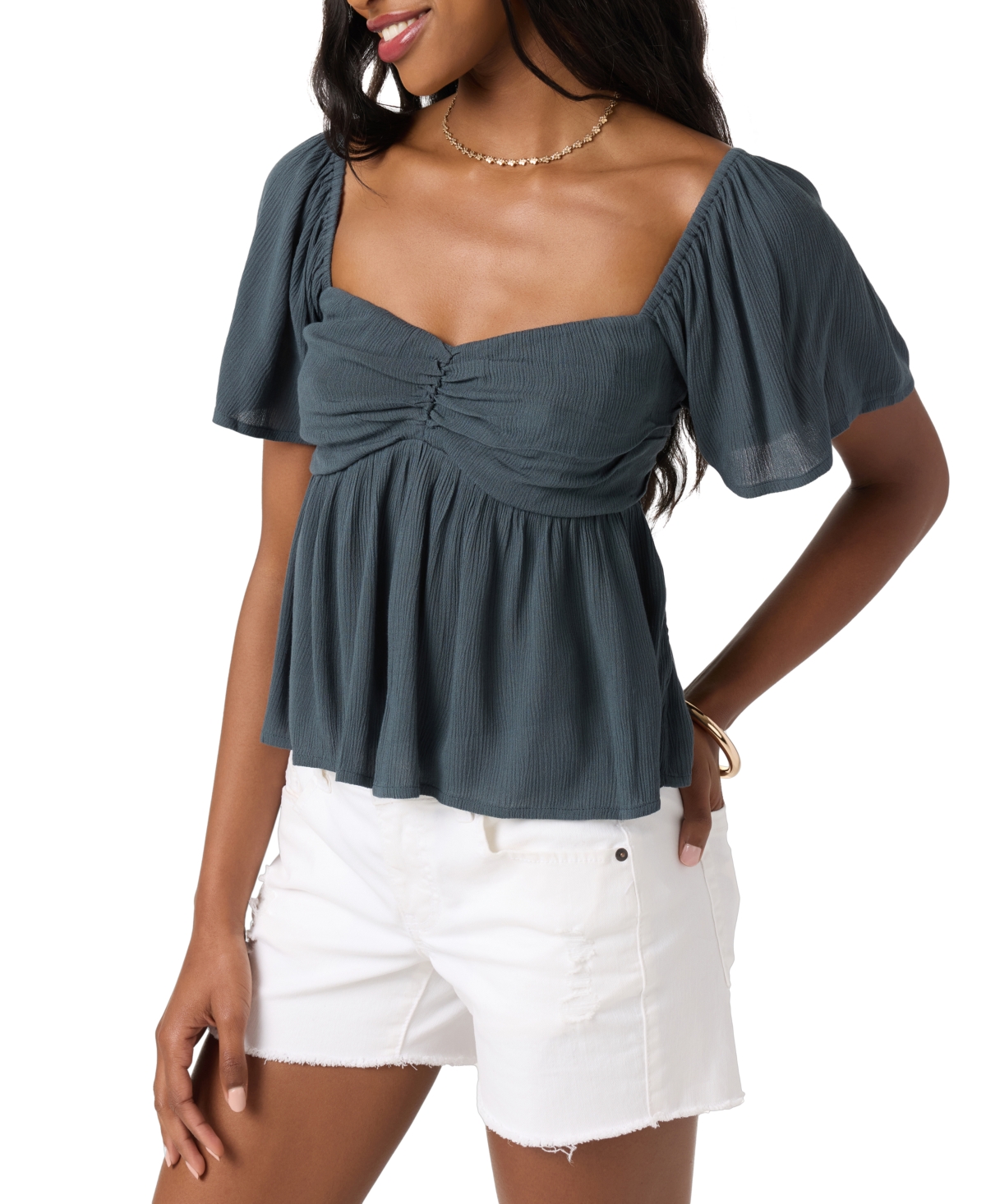 Juniors' Reema Sweetheart-Neck Empire-Seam Top - Winter White