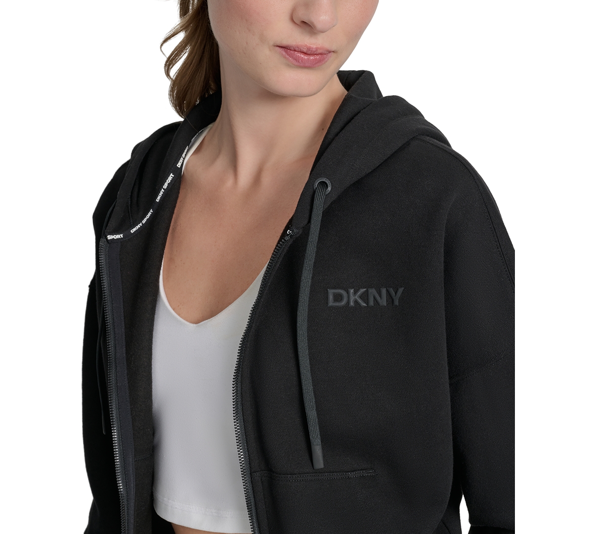 Dkny Women's Silicone Logo Full-zip Hoodie In Black
