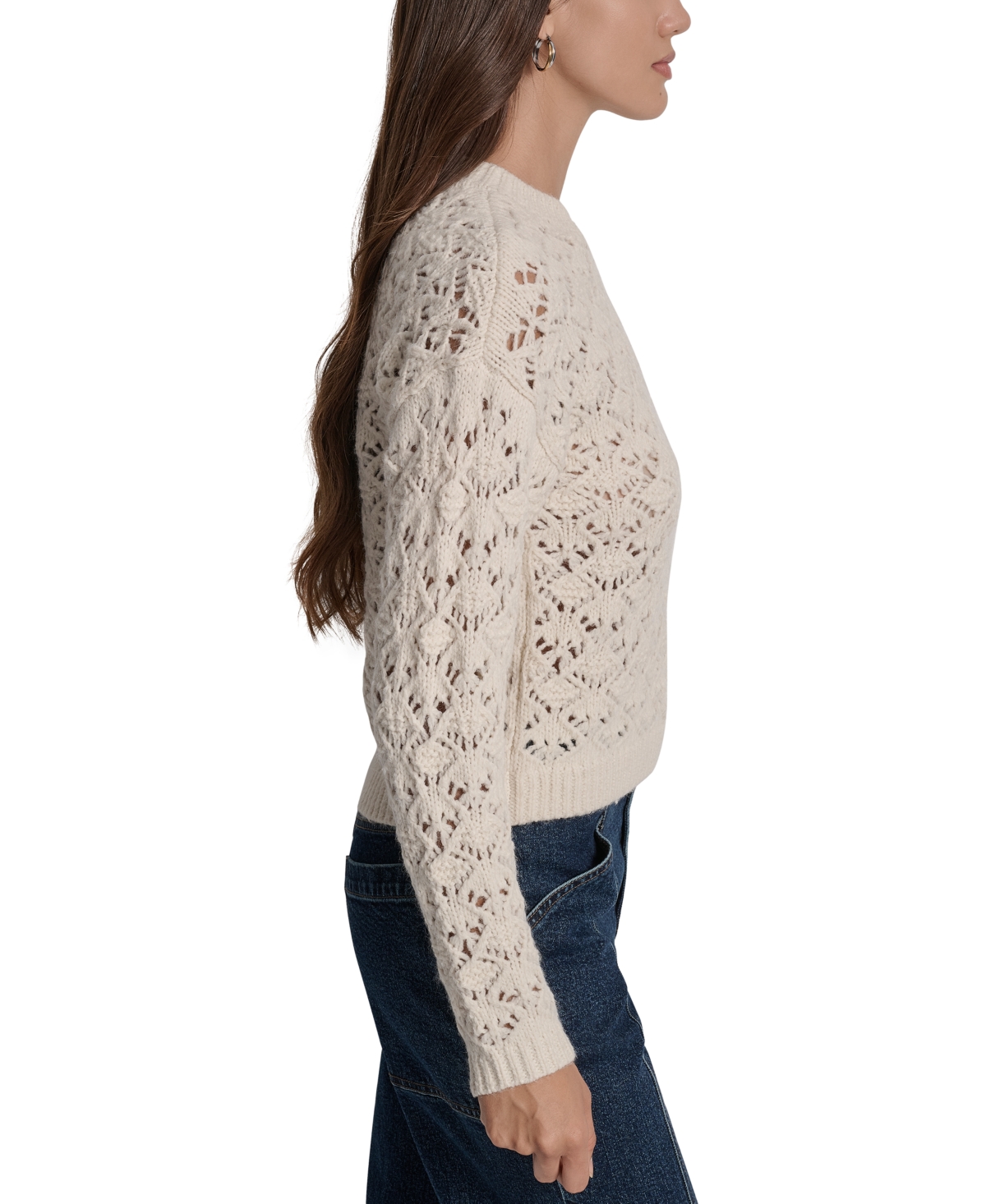 Dkny Jeans Petite Pointelle Crewneck Sweater In Neutral