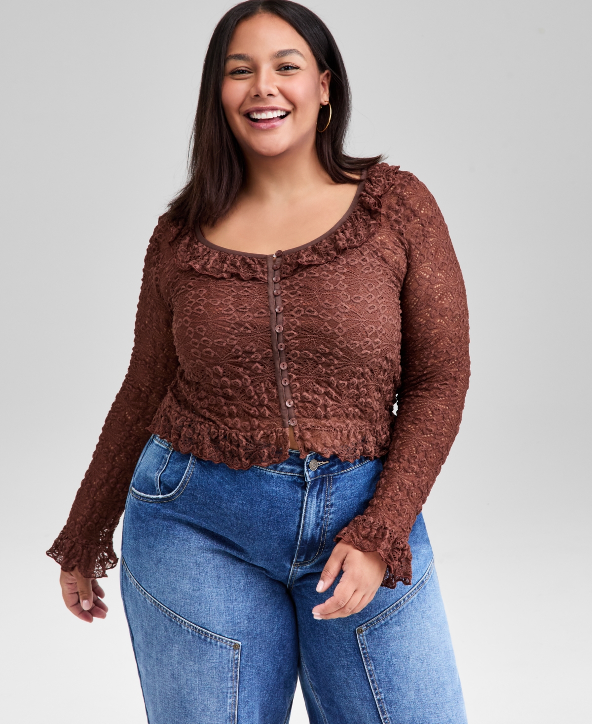 And Now This Trendy Plus Lace Ruffle-Trim Crop Top, Macy's Exclusive