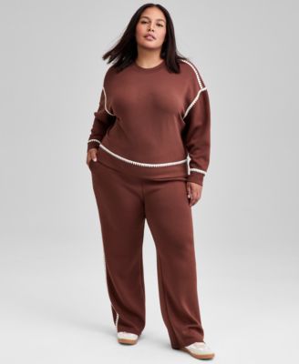 Trendy Plus Size Cozy Scuba Whipstitch Sweatshirt, Macy's Exclusive 