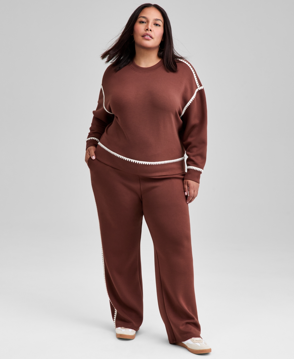 And Now This Trendy Plus Size Scuba Whipstitch Sweatshirt, Macy's Exclusive In Brown