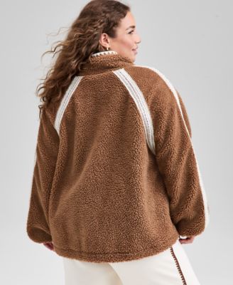 Trendy Plus Size Crochet-Trim Sherpa Jacket, Macy's Exclusive 