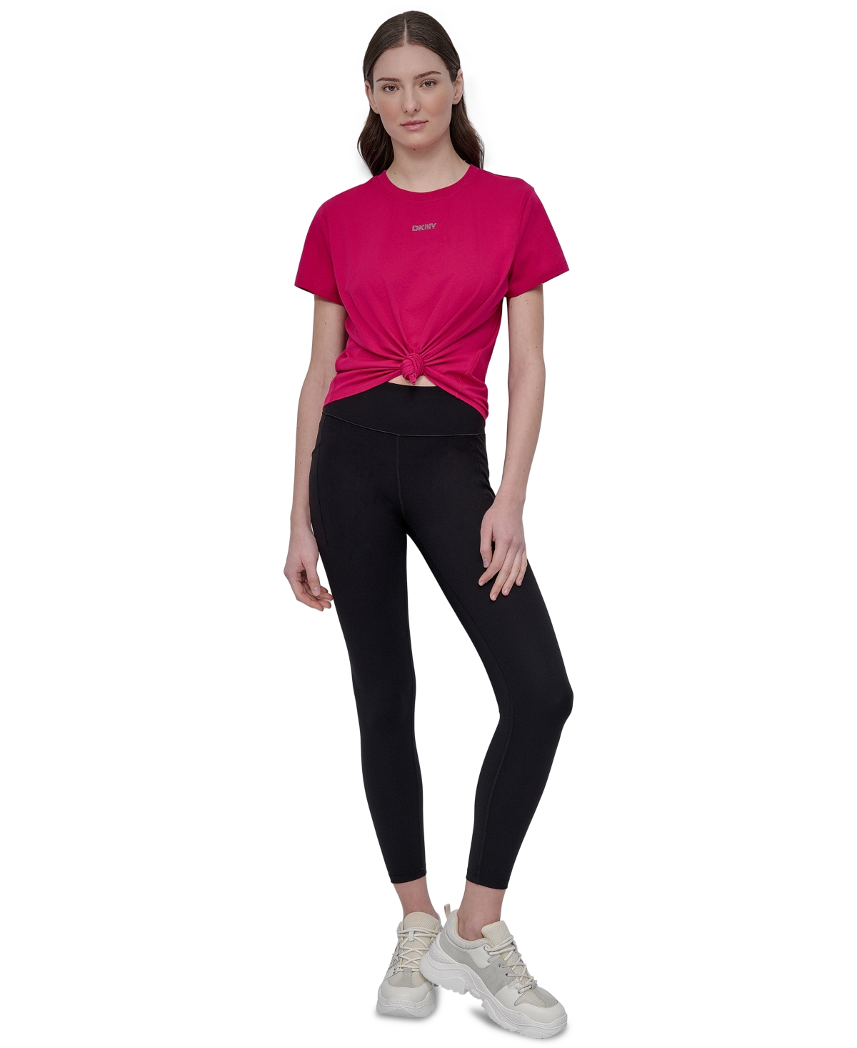 Dkny Women's Studded-logo T-shirt In Red