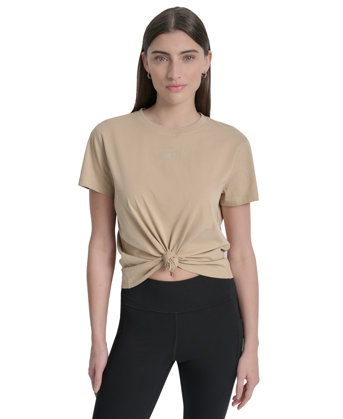 Dkny Women's Studded-logo T-shirt In Brown