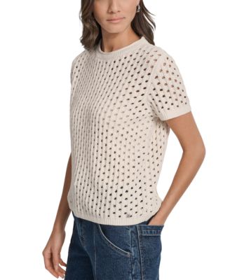 Petite Open-Stitch Crewneck Sweater