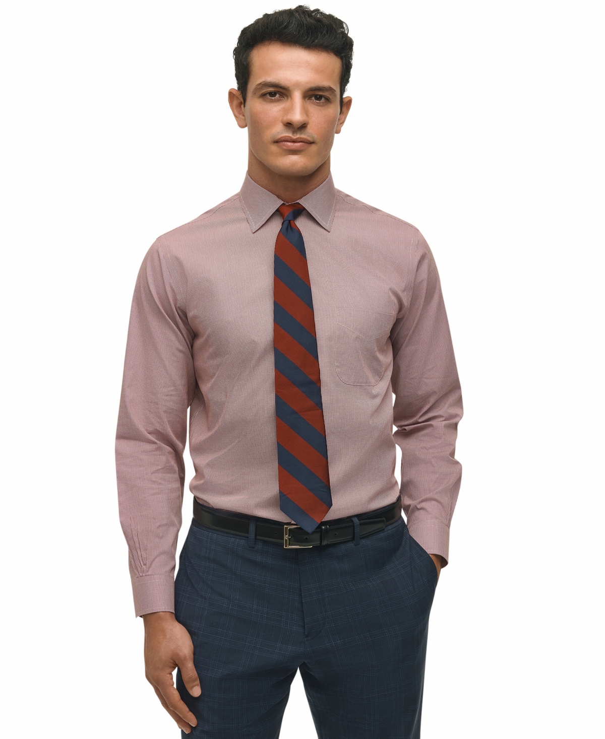Men's Regular-Fit Micro-Houndstooth Dress Shirt - Dark Red