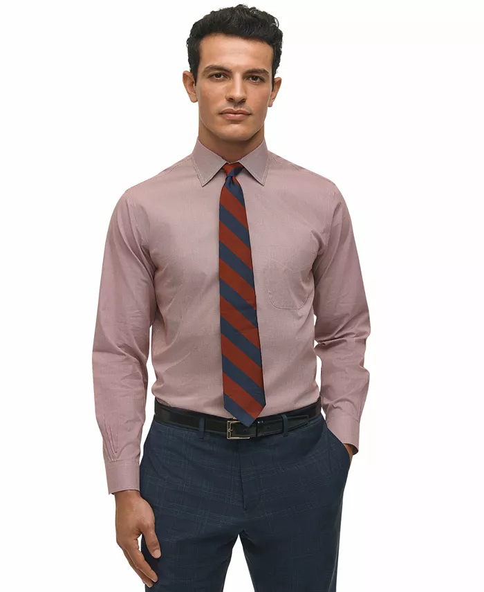 Men's Regular-Fit Spread Collar Micro-Houndstooth Dress Shirt