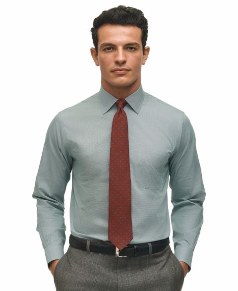 Мужская рубашка Brooks Brothers Regular-Fit Spread Collar Micro-Houndstooth Dress Shirt, цвет: Тёмный зелёный