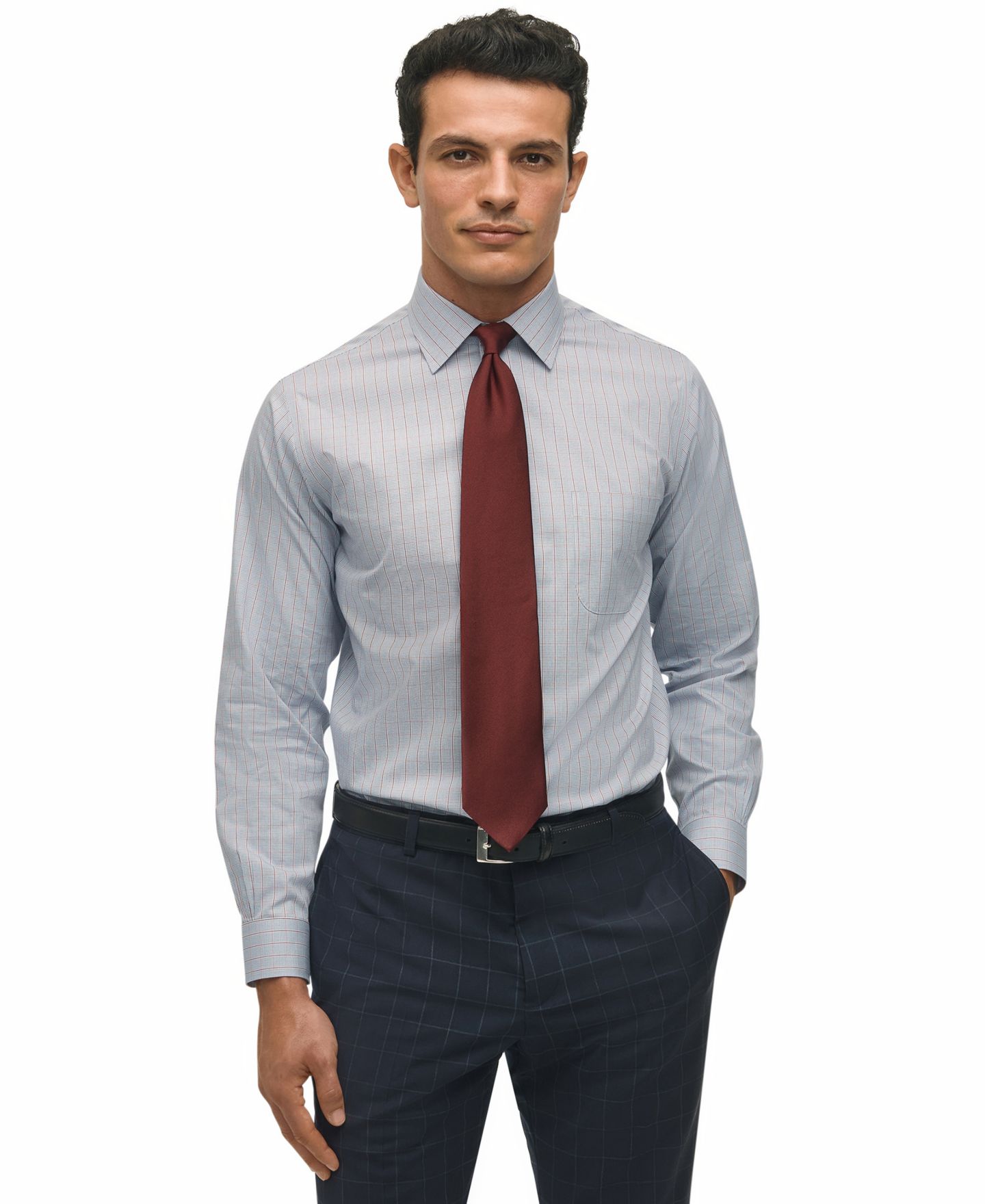 Мужская рубашка Brooks Brothers Regular-Fit Spread Collar Grid Check Dress Shirt, цвет: Тёмно-синий — фото 1