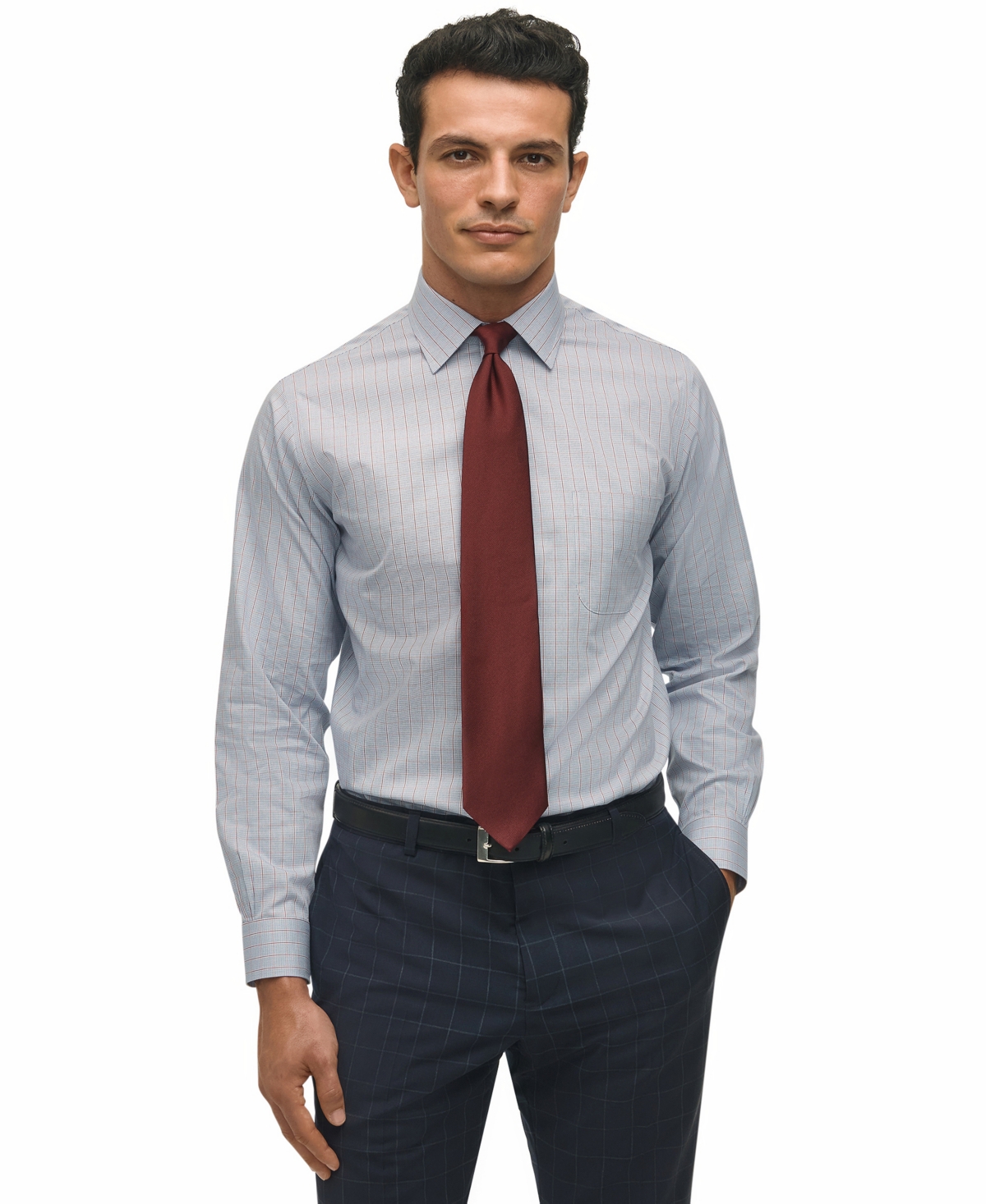 Men's Regular-Fit Grid Check Dress Shirt - Navy