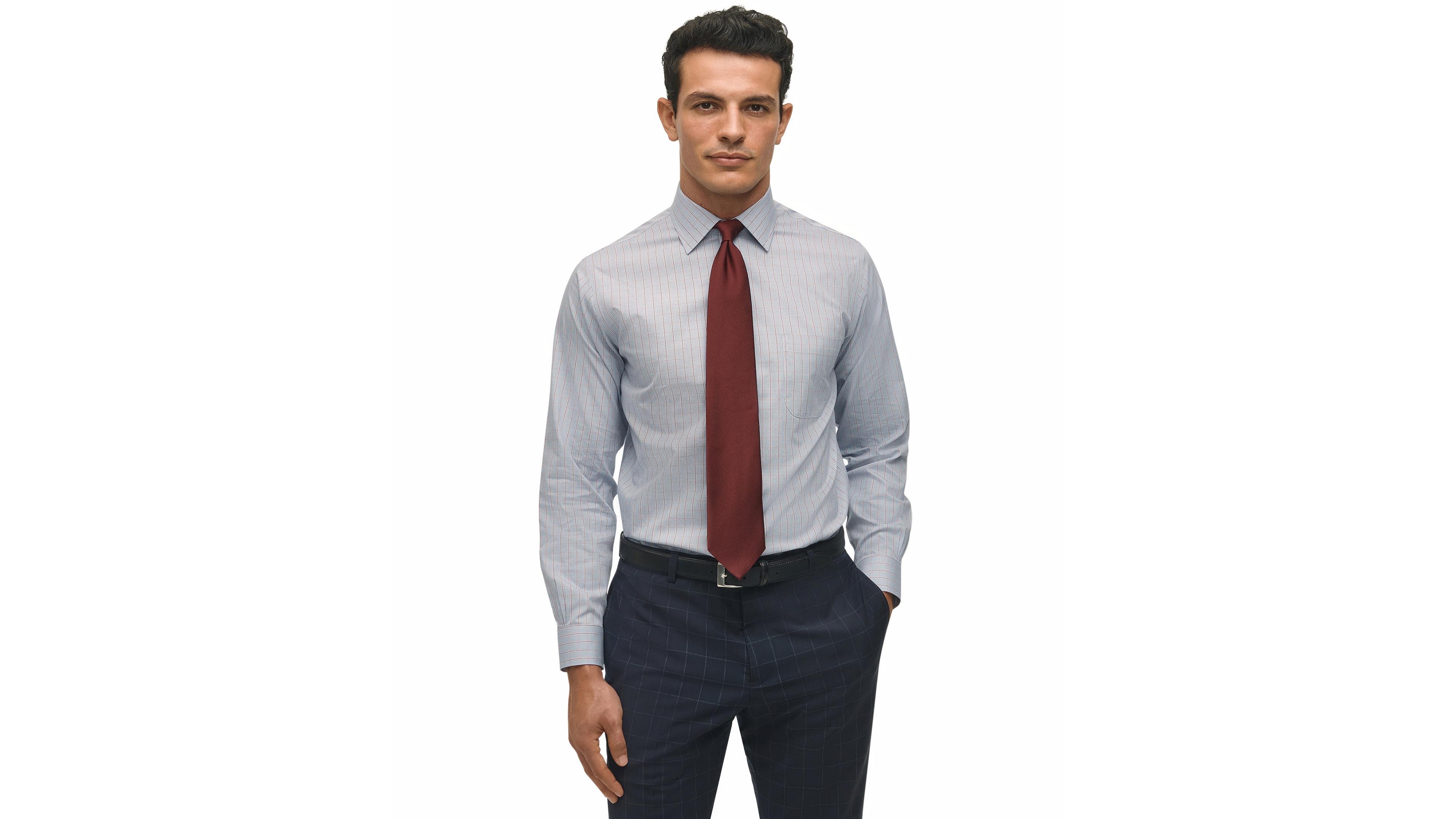 B by Brooks Brothers Men's Regular-Fit Spread Collar Grid Check Dress Shirt