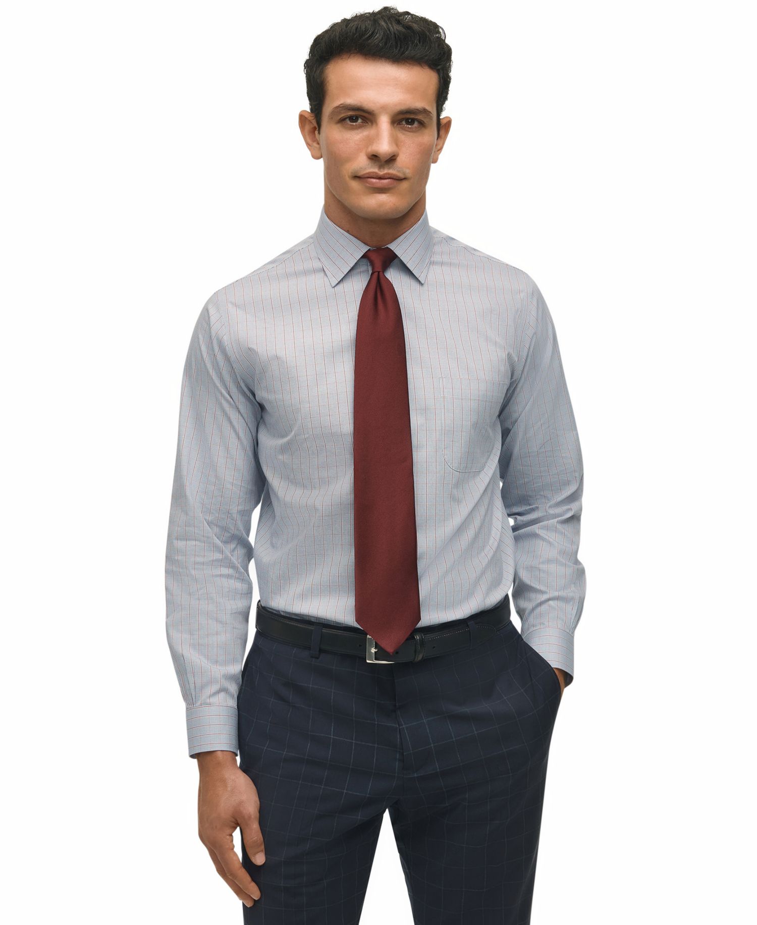 Men's Regular-Fit Spread Collar Grid Check Dress Shirt
