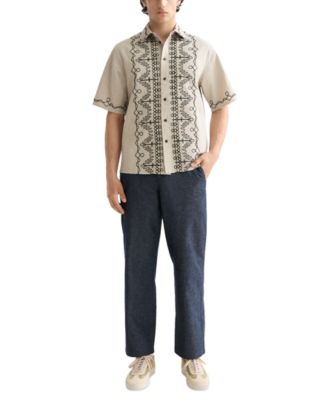 Men's Relaxed Fit Short Sleeve Embroidered Button-Front Shirt