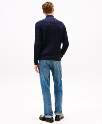 Men's Long-Sleeve Cable Knit Quarter-Zip Sweater