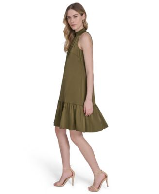 Petite Satin Mock-Neck Sleeveless Short Dress