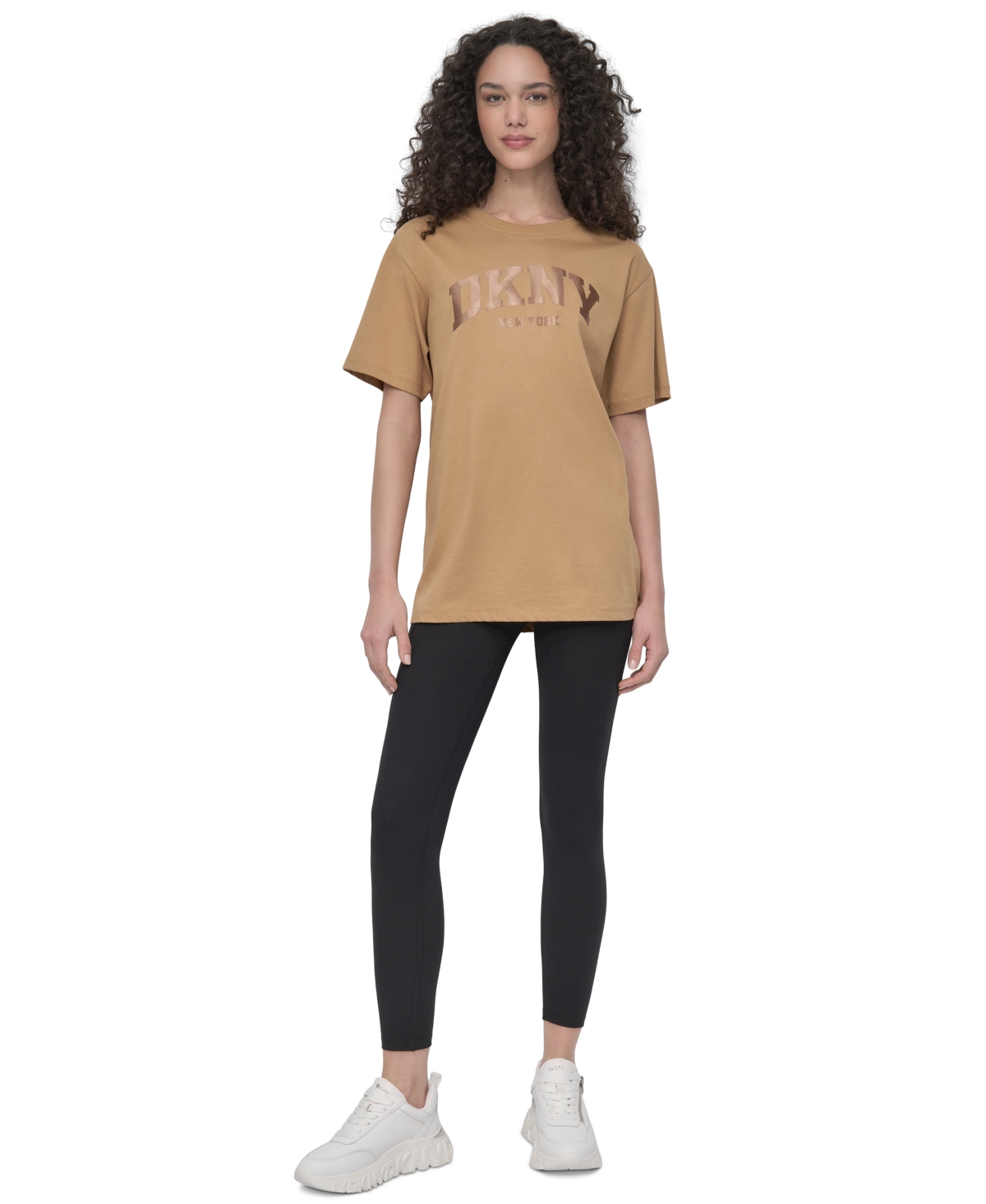 Dkny Varsity Satin Logo Oversize T-shirt In Brown