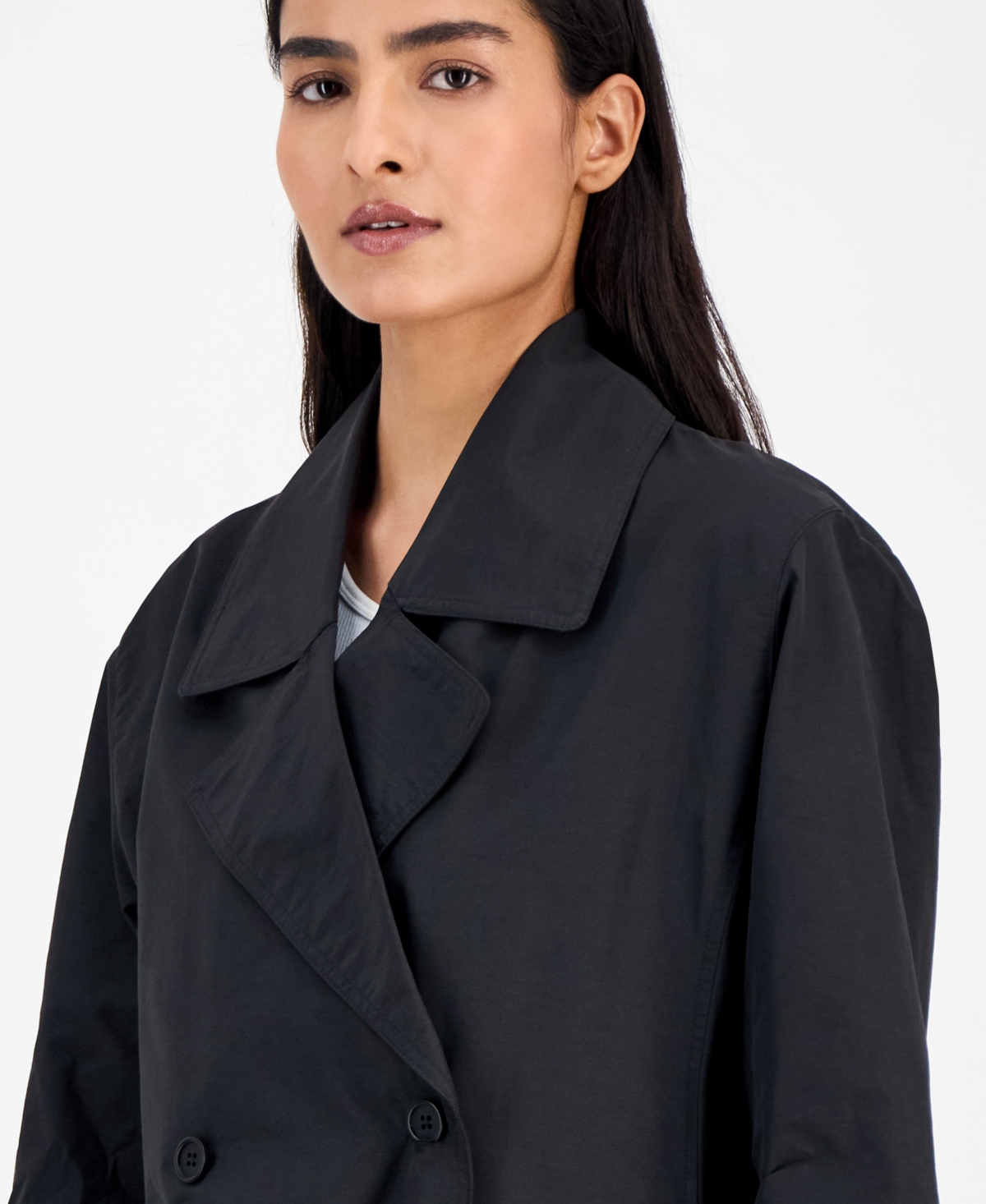 Eileen Fisher Women's Short Double-breasted Trench Coat In Black