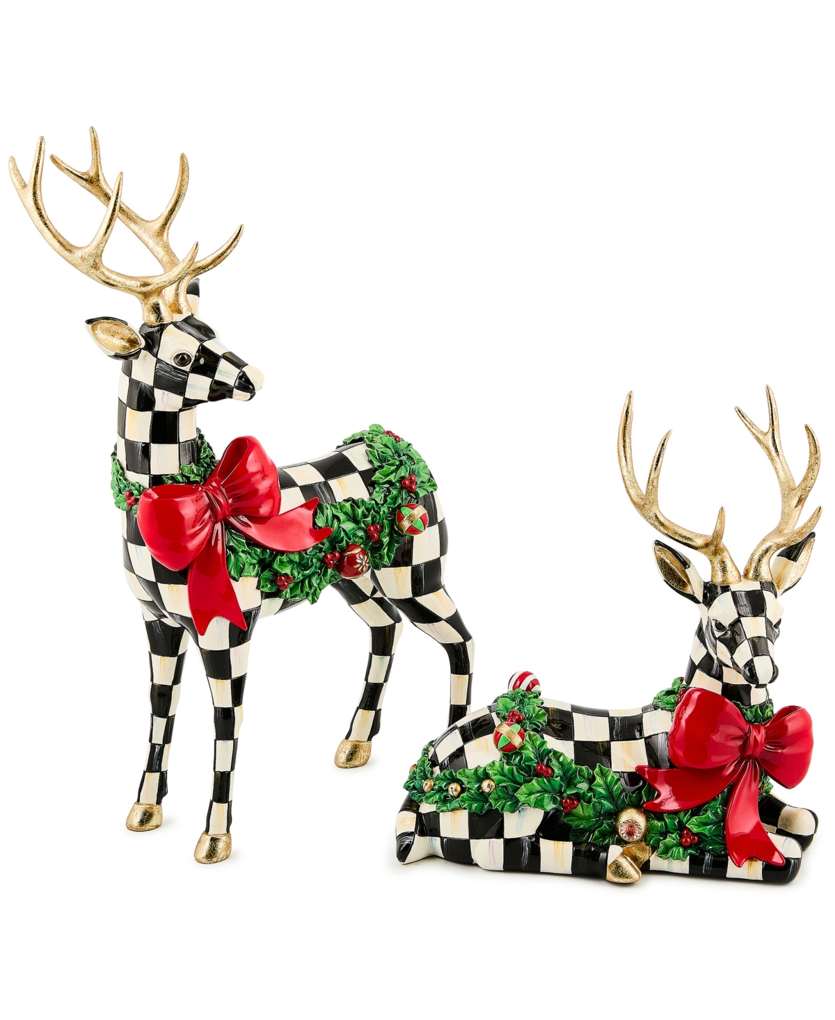 Mackenzie-childs Mackenzie Childs Holly Check Resting Deer Figurine In Multi