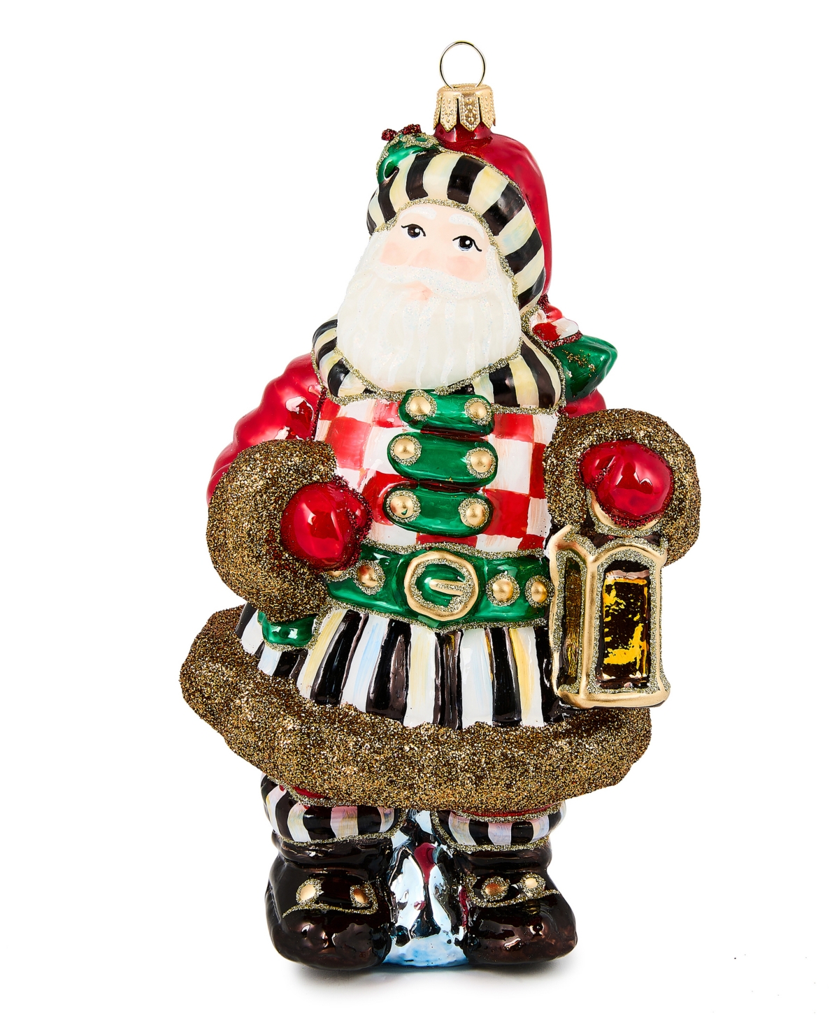 Mackenzie-childs Glass Check It Out Santa Tree Decoration In Multi