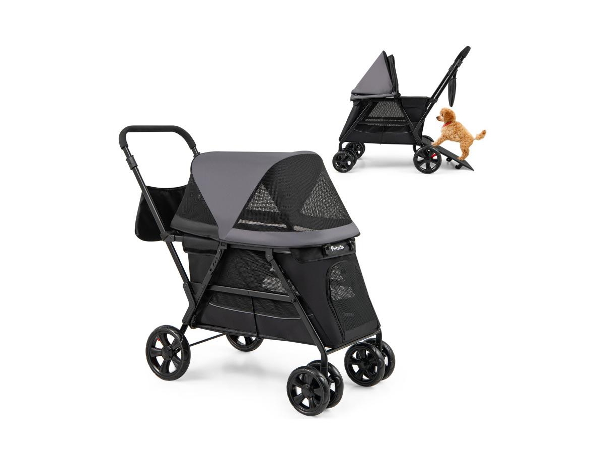 Dog Stroller for Medium Small Senior Elderly Dogs with Dual Entry - Black