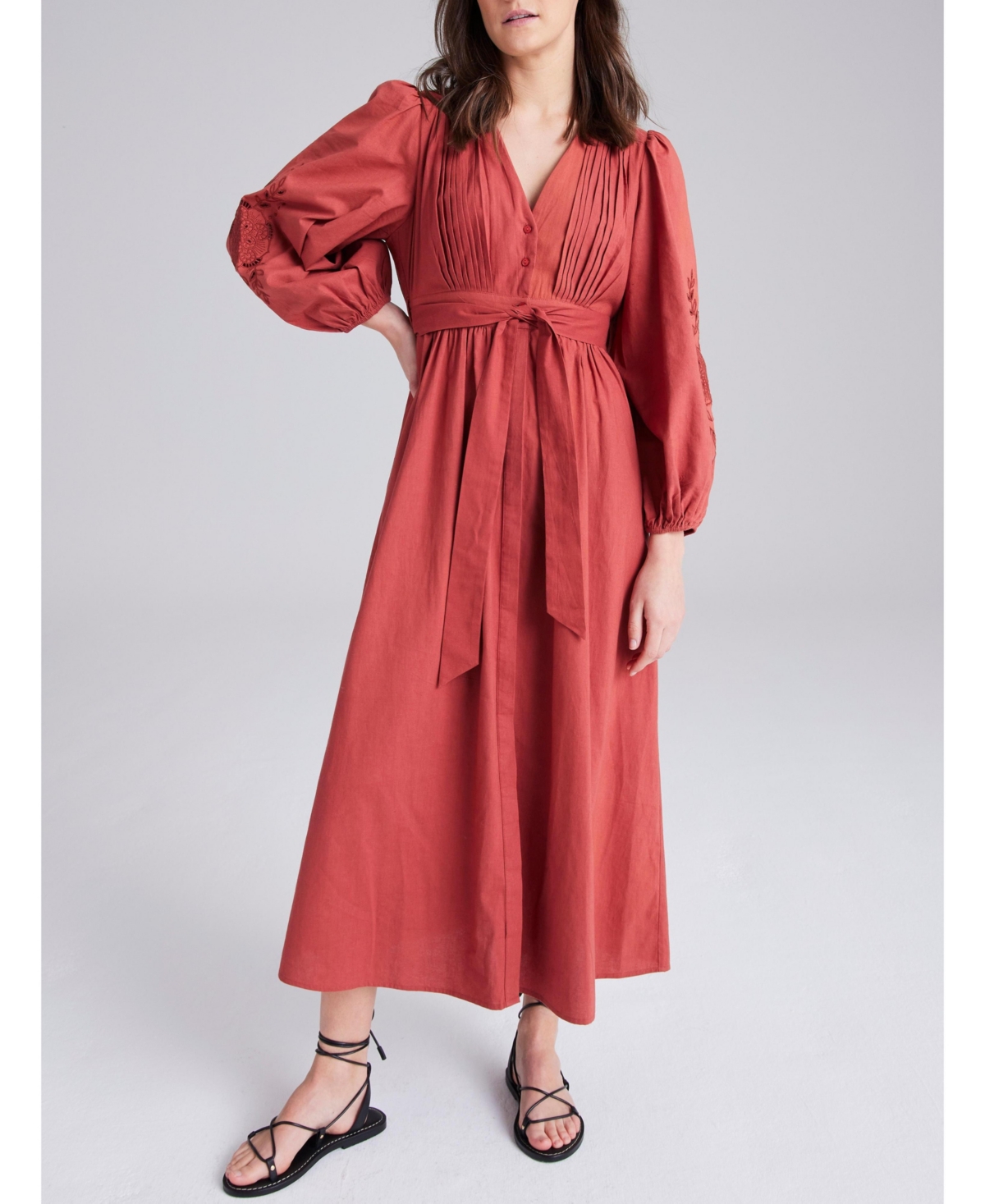 Carla Embroidered Dress - Rust