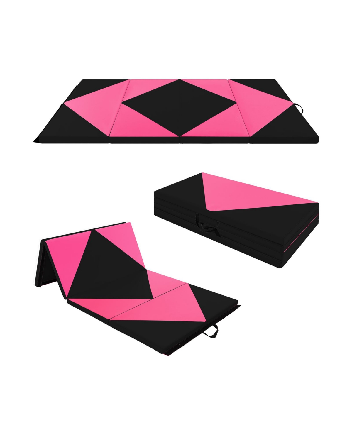 8 Ft Pu Leather Folding Gymnastics Mat with Hook and Loop Fasteners - Pink