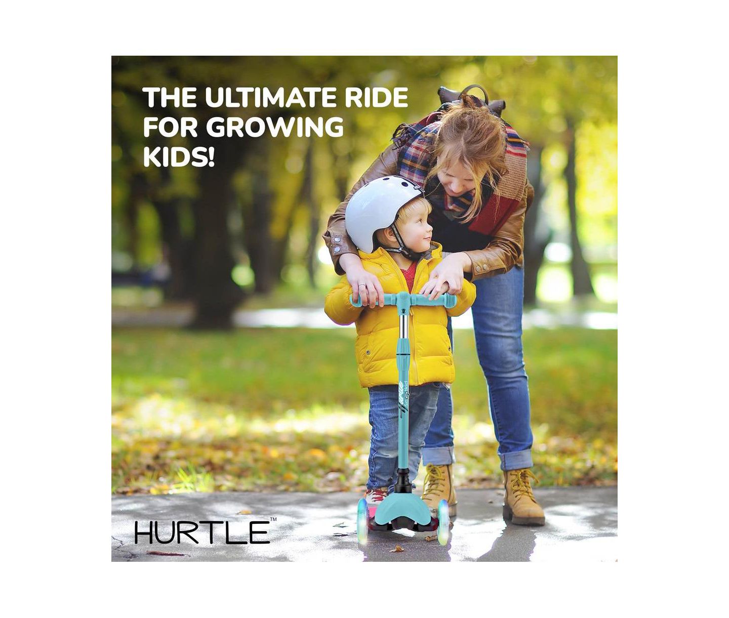 Детская игрушка Hurtle Mini Kickboard Scooter with Adjustable Handlebar and LED Light Wheel, Ages 2+, цвет: Синий — фото 7