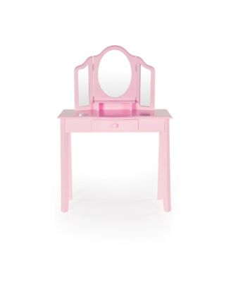 Kids' Vanity and Stool Set - White: Little Girls Pretend Play Princess Desk and Chair, Makeup Mirror with Storage Drawer