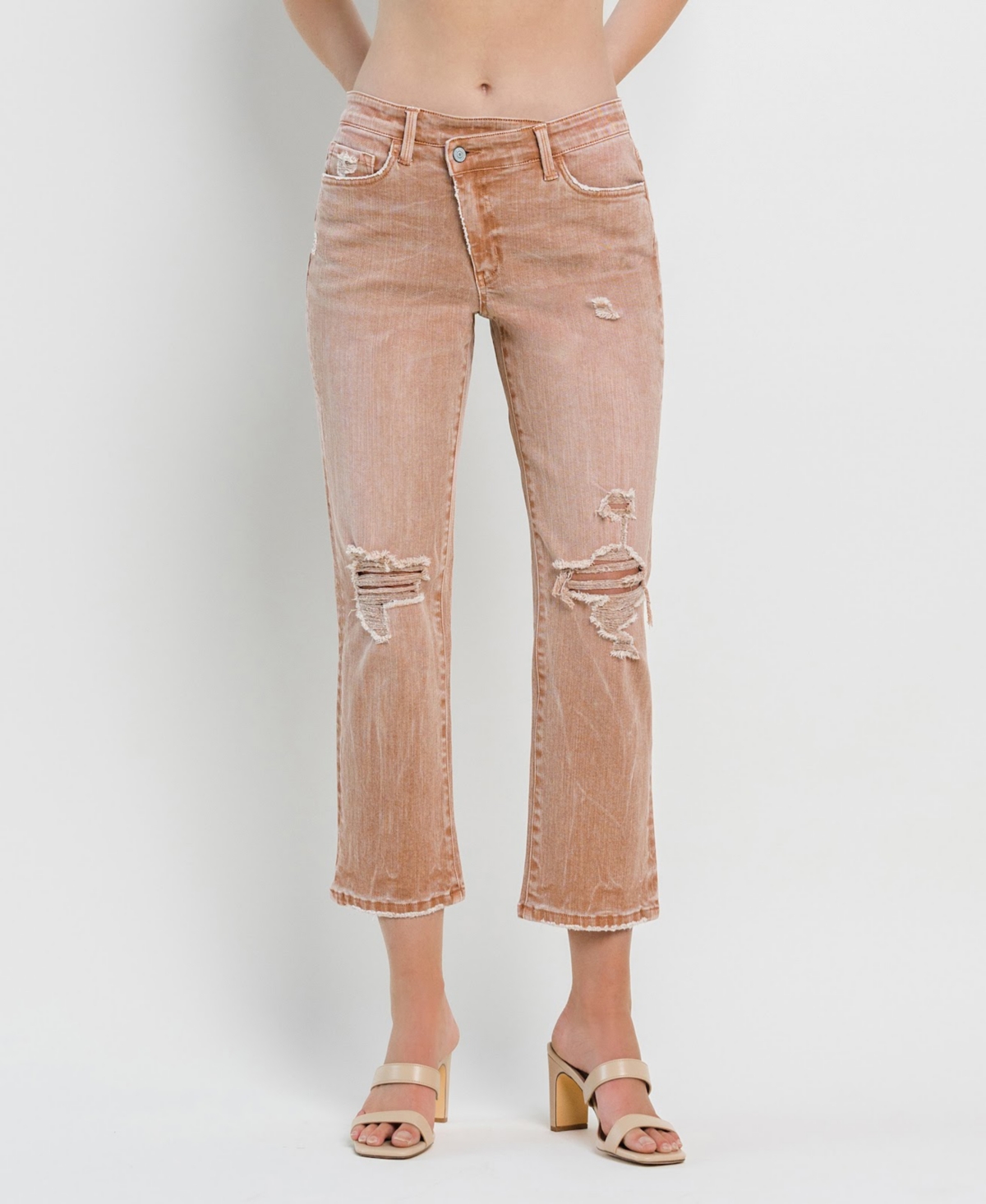 Women's High Rise Crossover Straight Jeans - Cafe brown