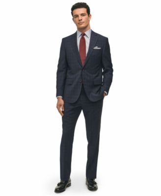 B By Brooks Brothers Mens Classic Fit Windowpane Wool Suit