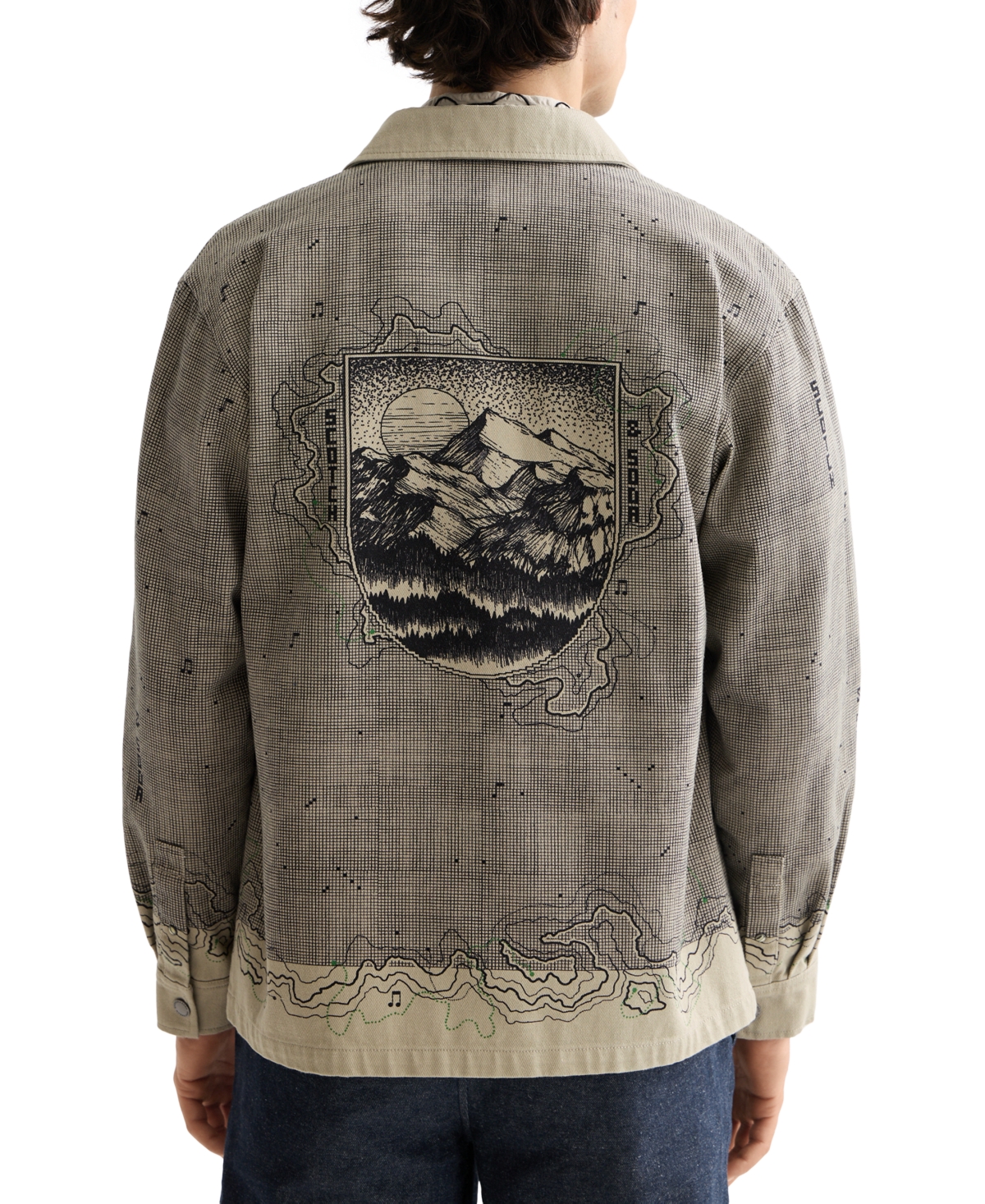 Scotch & Soda Map Graphic Snap-up Overshirt In Gray