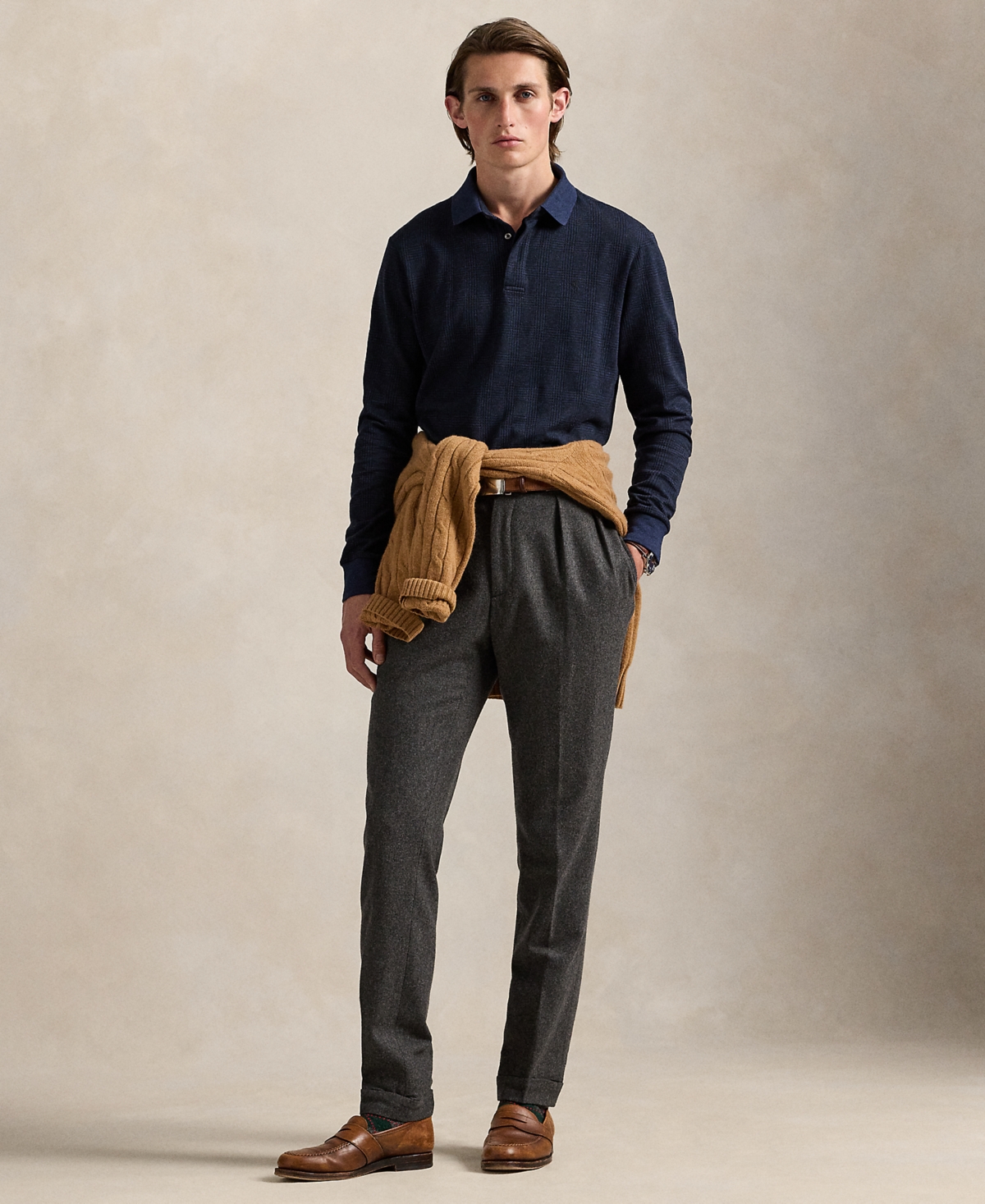 Polo Ralph Lauren Classic Fit Glen Plaid Long Sleeve Cotton Polo In Blue