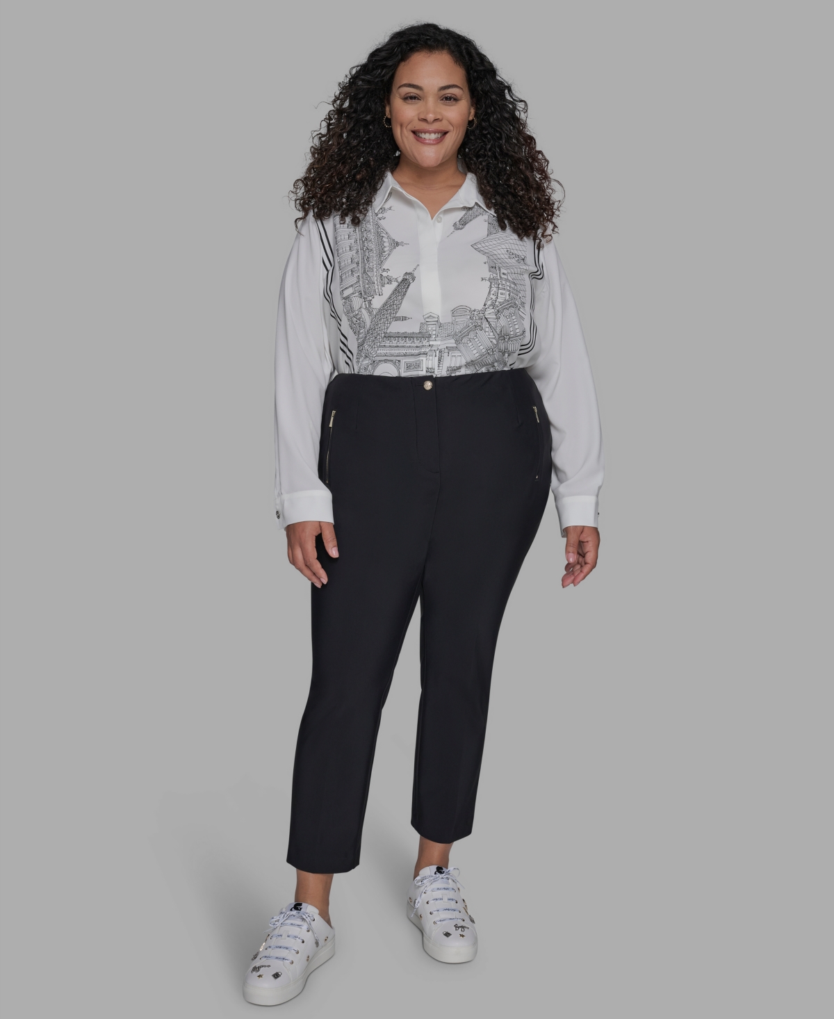 Karl Lagerfeld Plus Size Zip-pocket Slim Pants In Black