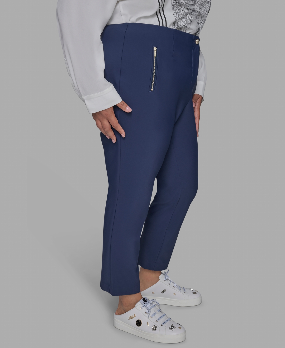 Karl Lagerfeld Plus Size Zip-pocket Slim Pants In Blue