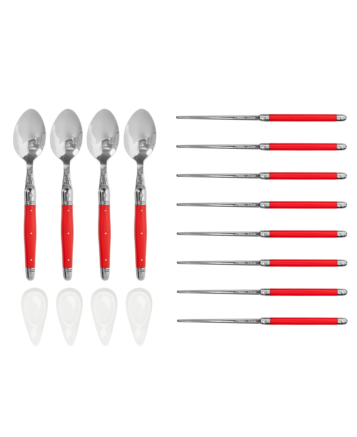 French Home Chopsticks, Laguiole Spoons And Ceramic Rests, Set Of 4 Pairs In Red